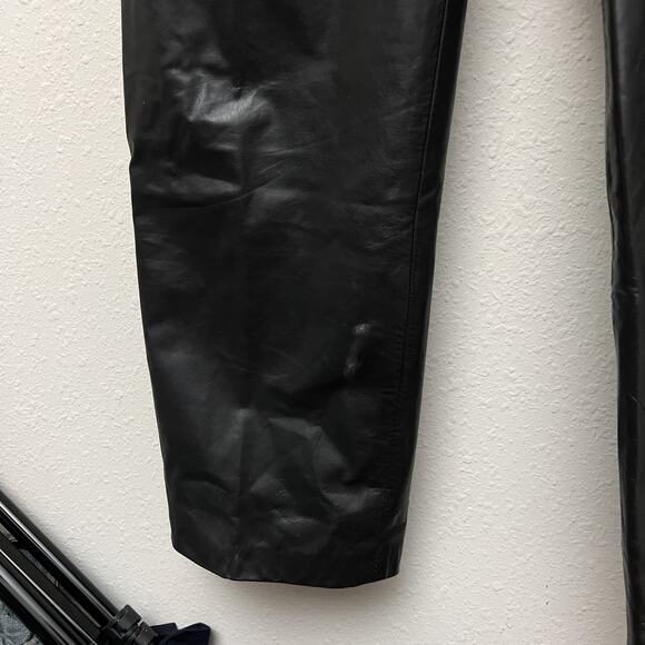 80s 90s vintage black leather high waisted rise minimalist straight leg pants - Picture 8 of 9